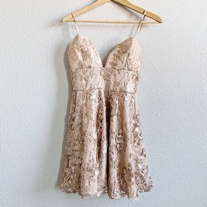 Champagne/Tan Sequin Spaghetti Strap Dress